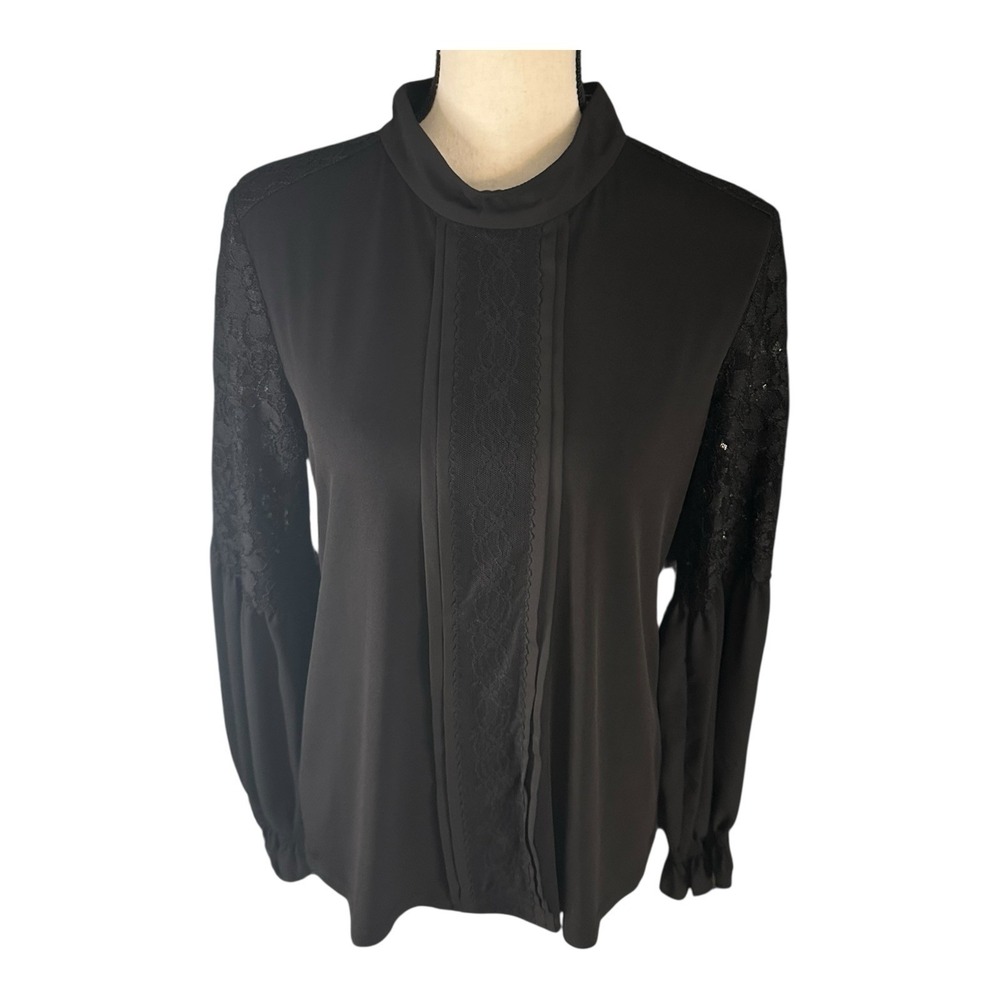 Karl Lagerfeld High Neck Long Sleeves Black Lace Blouse Size Medium‎